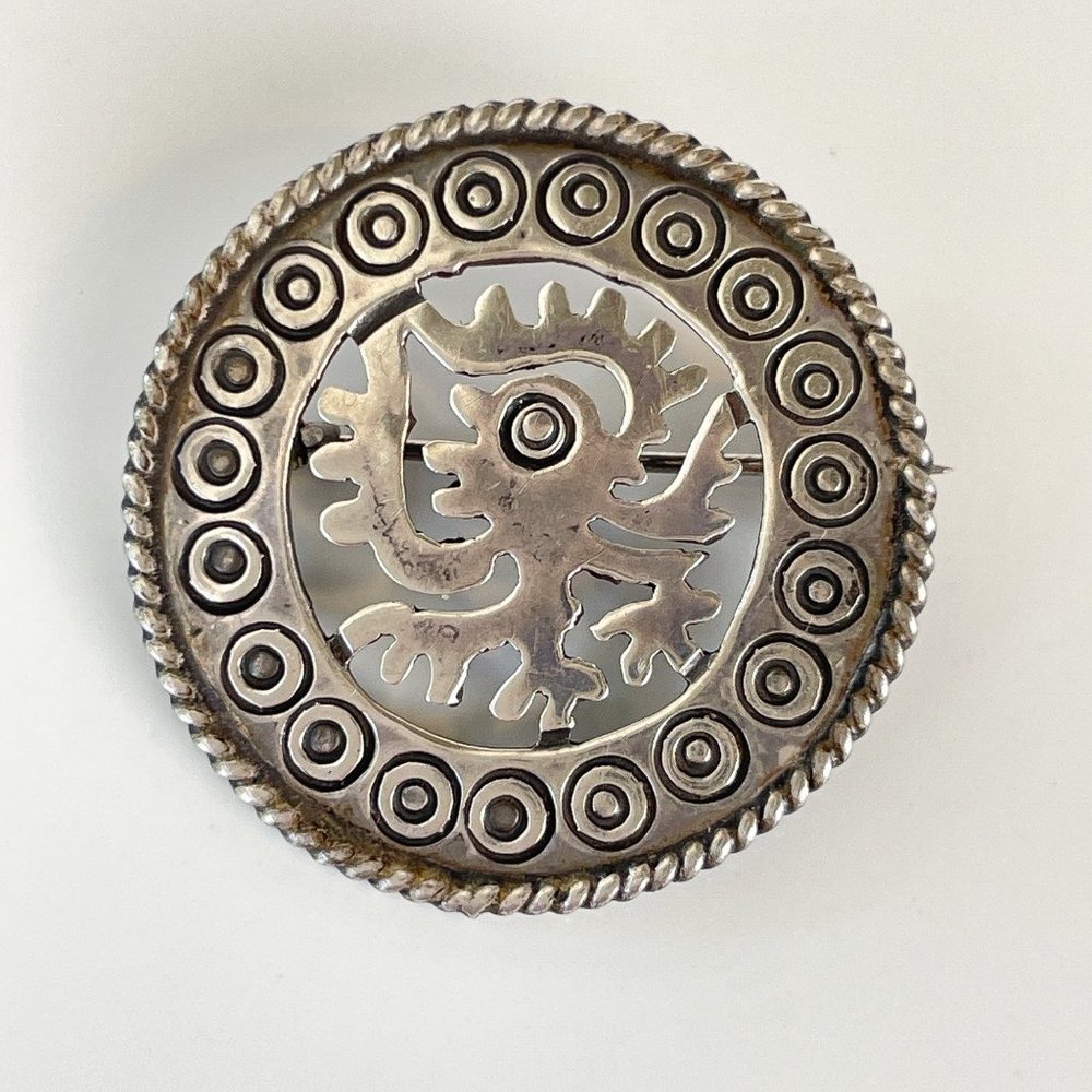 Vintage Taxco Brooch Aztec God Quetzalcoatl Cutout Sterling Silver Mexico